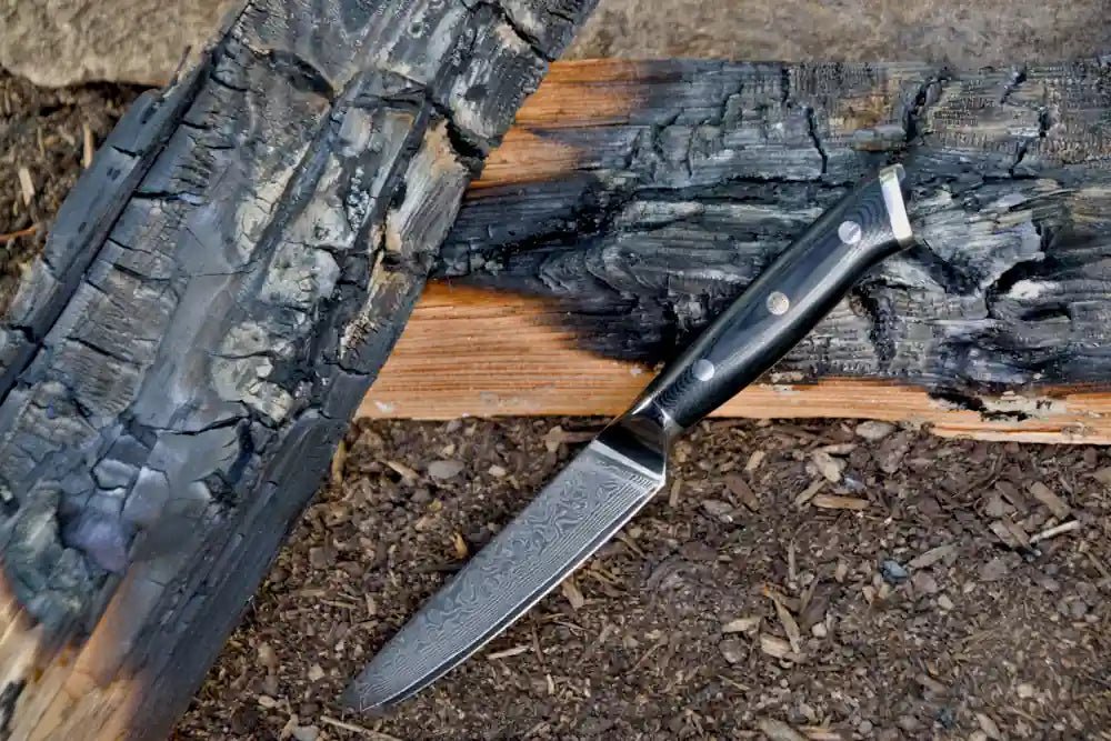 Damast - Küchenmesser | 12cm Allzweckmesser | Black Serie